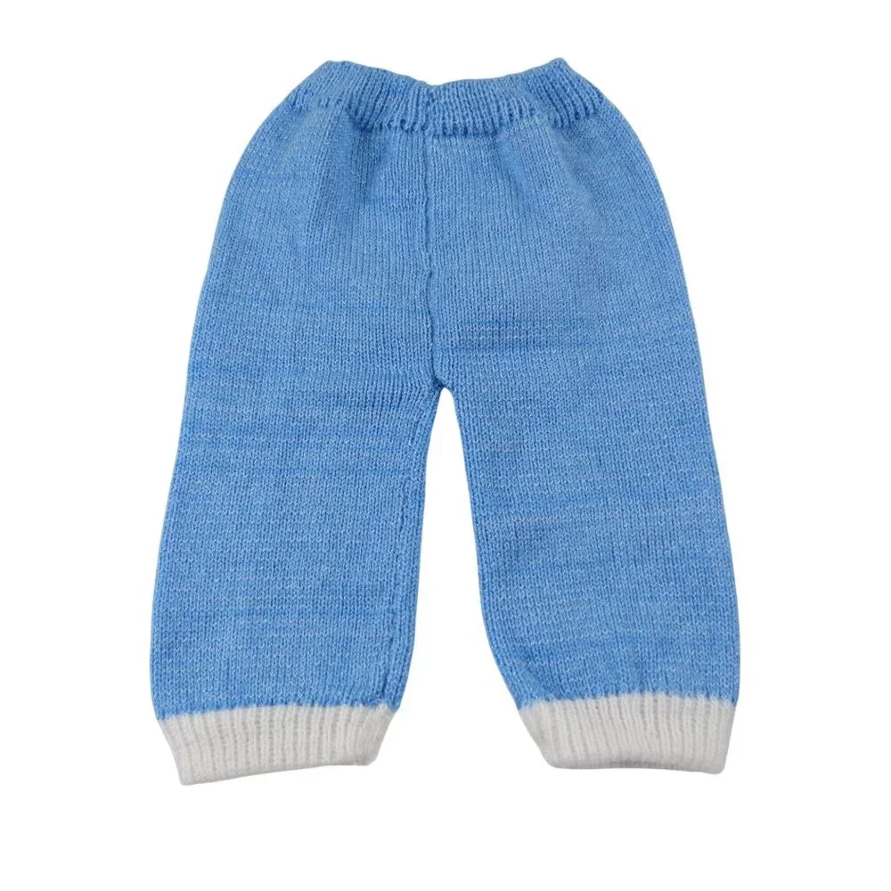 VINTAGE Baby Boy Blue White Sweater Pants Outfit Set with Embroidered Bear